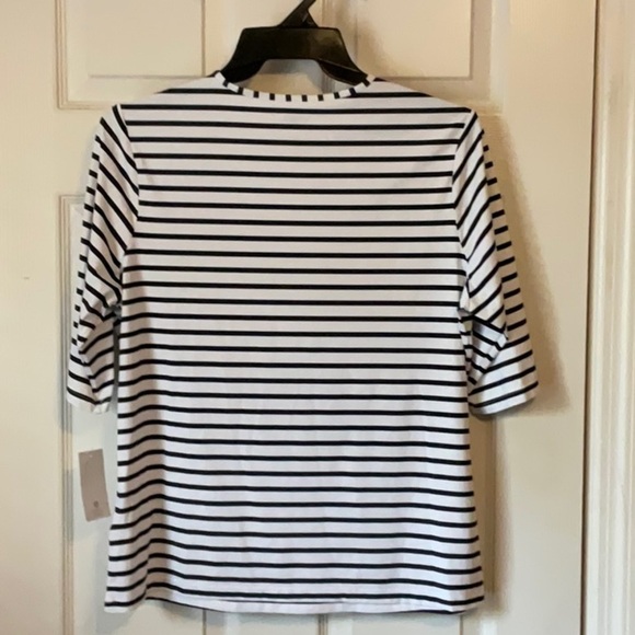 Lands’ End Nautical Horizontal Stripes Crew Neck Rash Guard UPE Swim Tee Size L - Picture 2 of 10